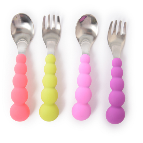 Silicone and Stainless Steel Baby Fork and Spoon Set, Toddler Silverware,  Self Feeding - China Silicone Spoon and Silicone Fork price